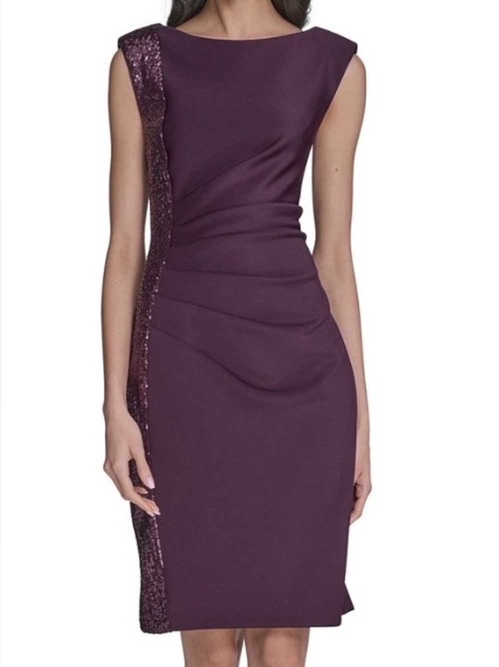 Eliza J Plum Sheath Dress with Sequin Side Trim